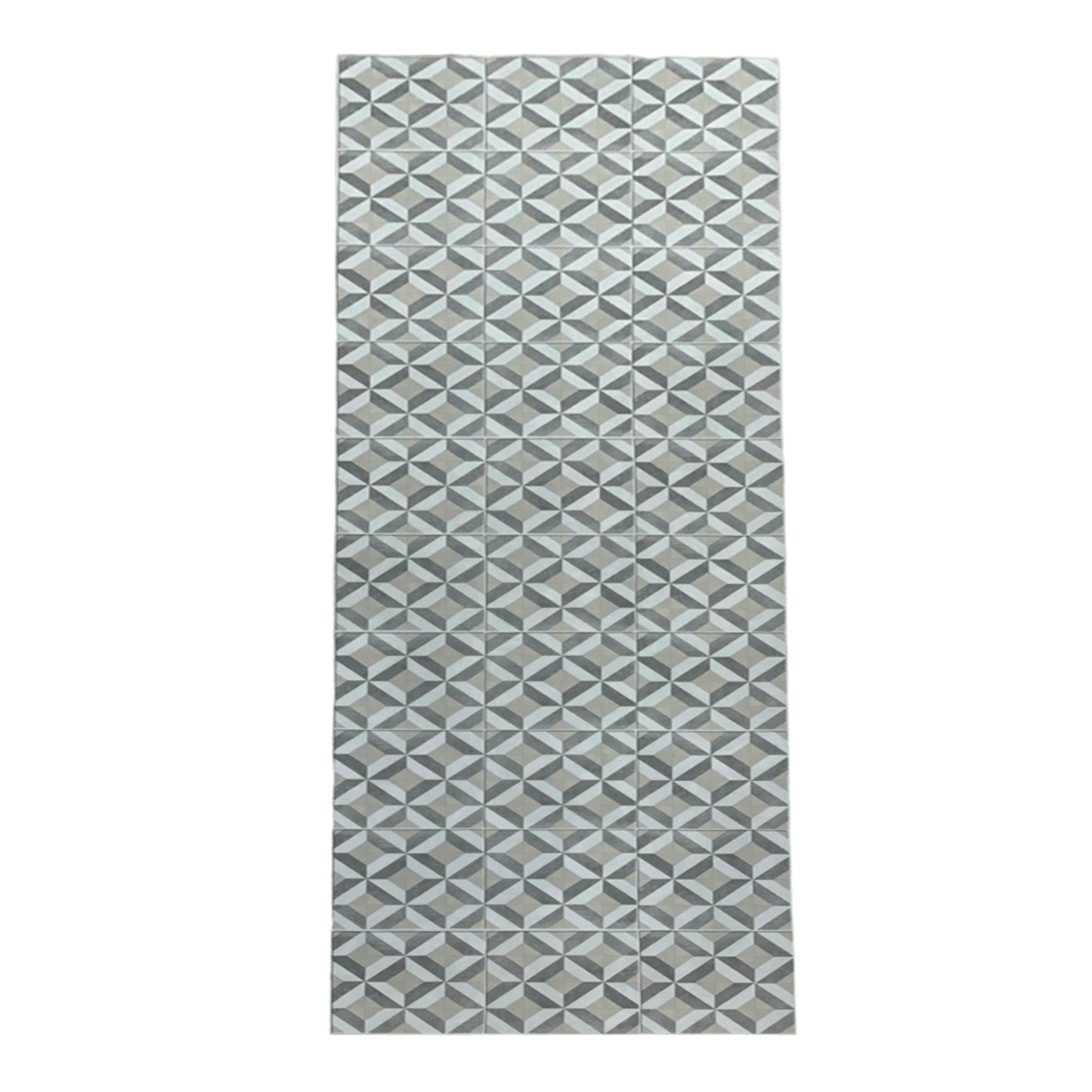 Alfombra vinilo hidráulica, de rombos color beige , gris, blanco roto-alfombras tadi &imperio 1979- 60x600 cm