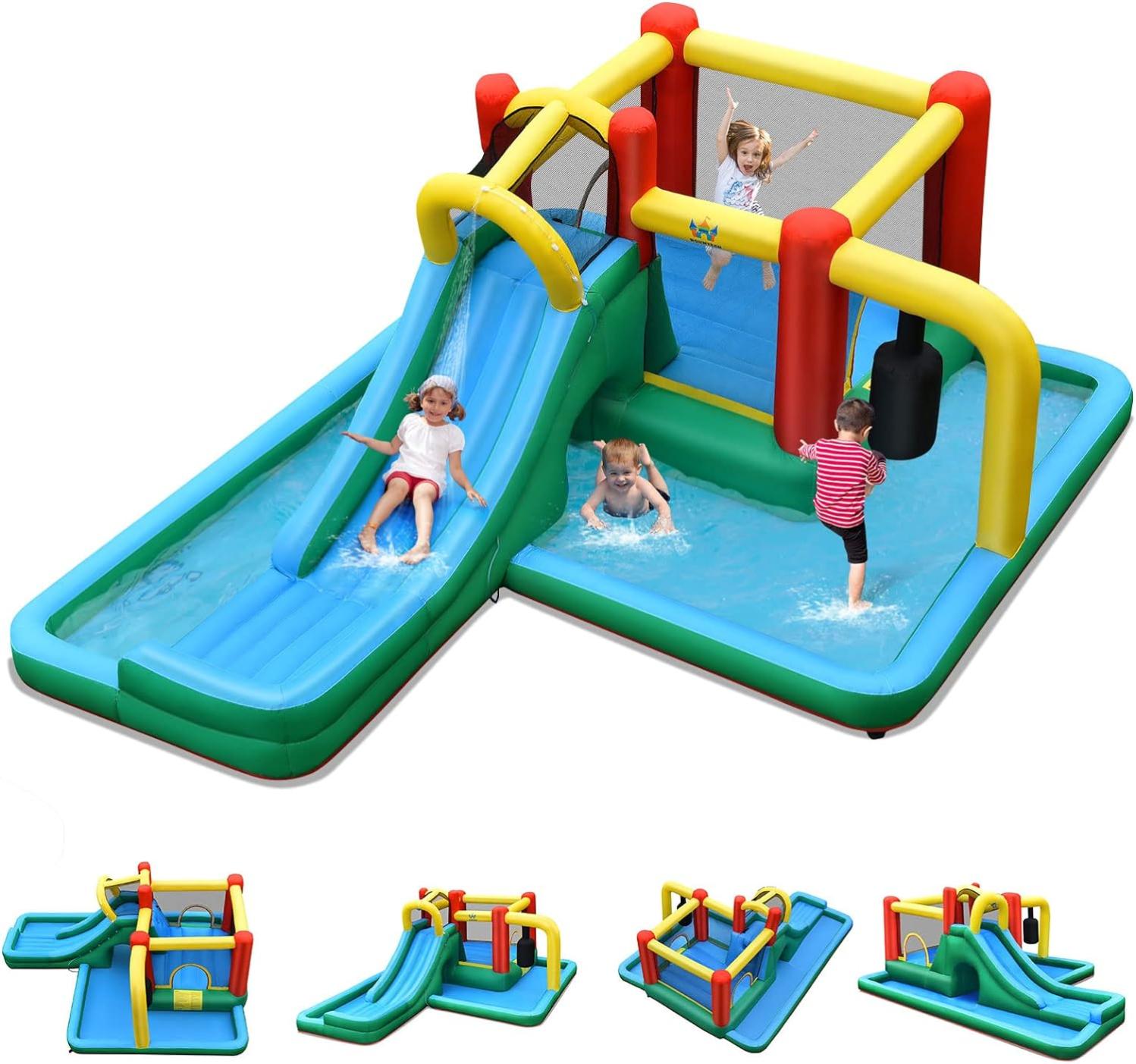 7 en 1 Structure Gonflable, avec Zone de Saut,Escalade,Piscine