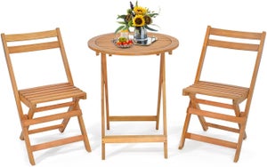 3PCS Salon de Jardin Pliant-2 Chaises+1 Table en Bois d'Acacia-Table et Chaise d'Extérieur pour Jardin et Terrasse