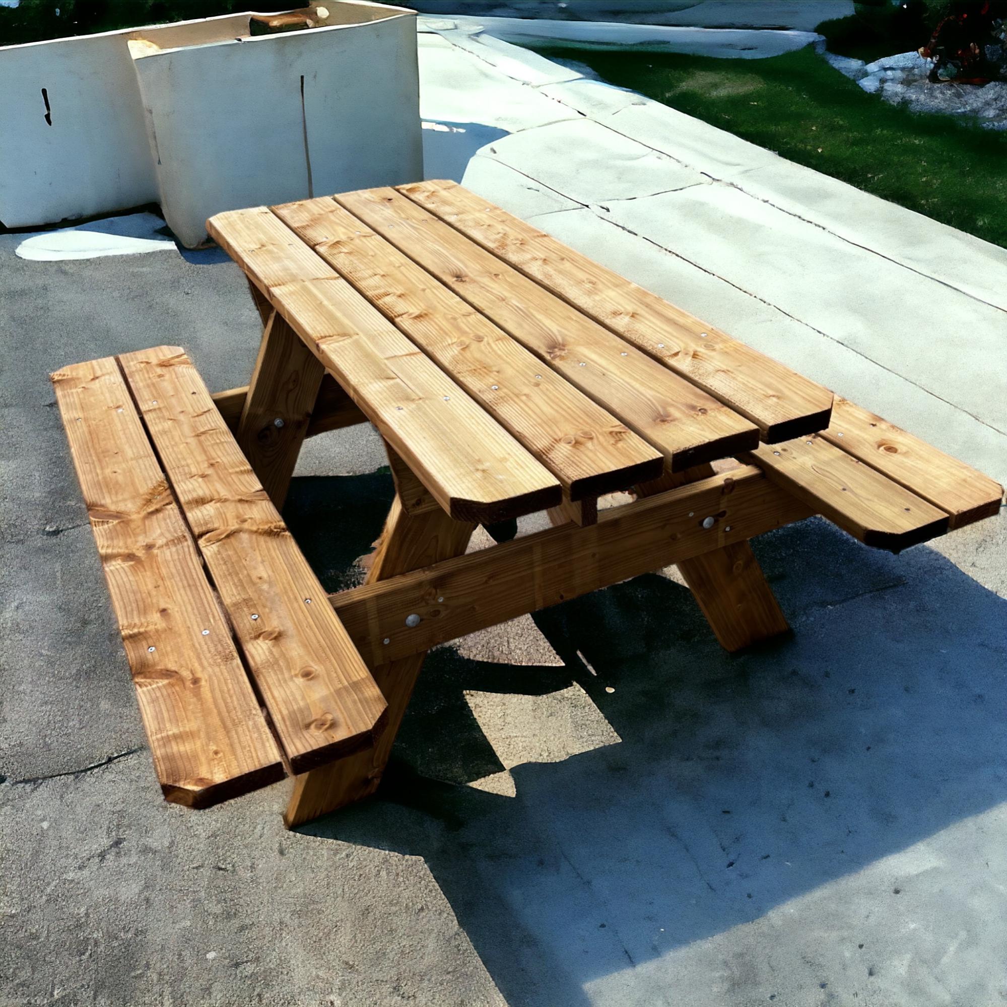 Table De Jardin En Bois Massif EMILIA 150cm - Bancs Intégrés - Fabrication 100% Française - Classe 3