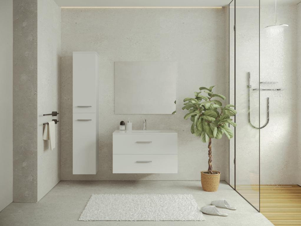 Stella Trading, Armadietto per bagno di colore bianco opaco, Elegante mobile sottolavabo con tanto spazio, 63 x 55 x 29 cm (larghezza x altezza x profondità