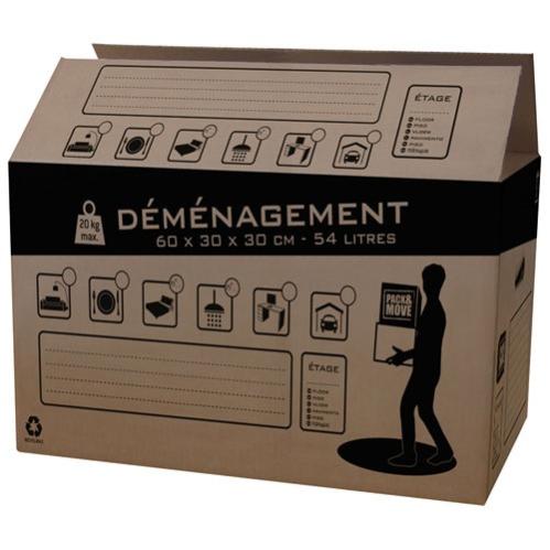 Lot 10 Cartons Déménagement XXL Pack And Move - 80x60x50 Cm - Poignées Renforcées - Adhésif Offert