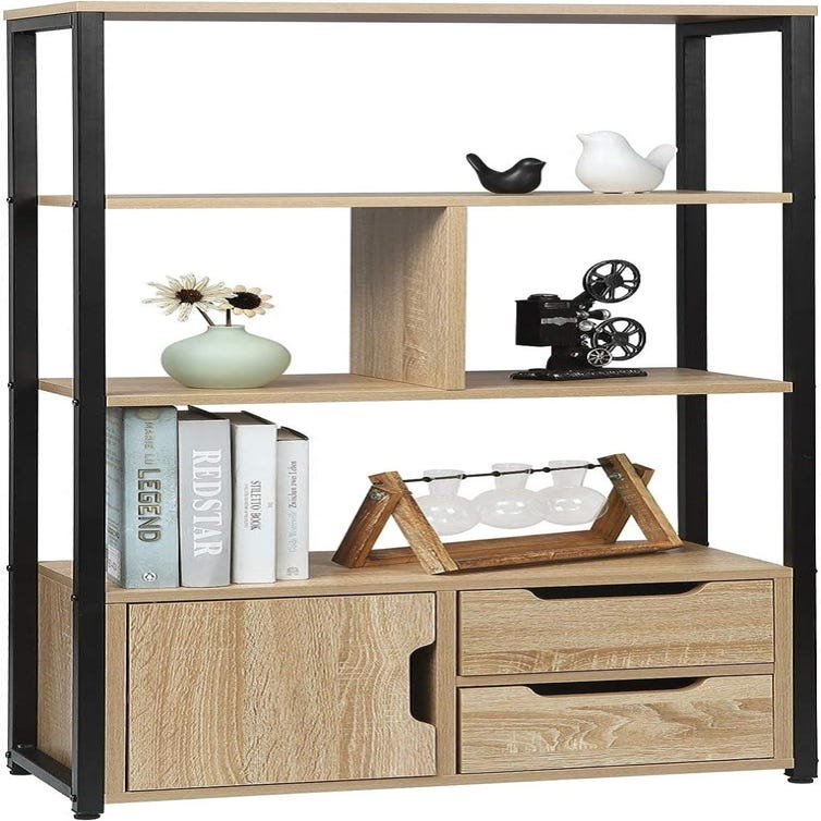 Étagère Échelle 6 Niveaux – Style Industriel, MDF Blanc Et Métal – Avec Crochets Amovibles – 40x30x187 Cm