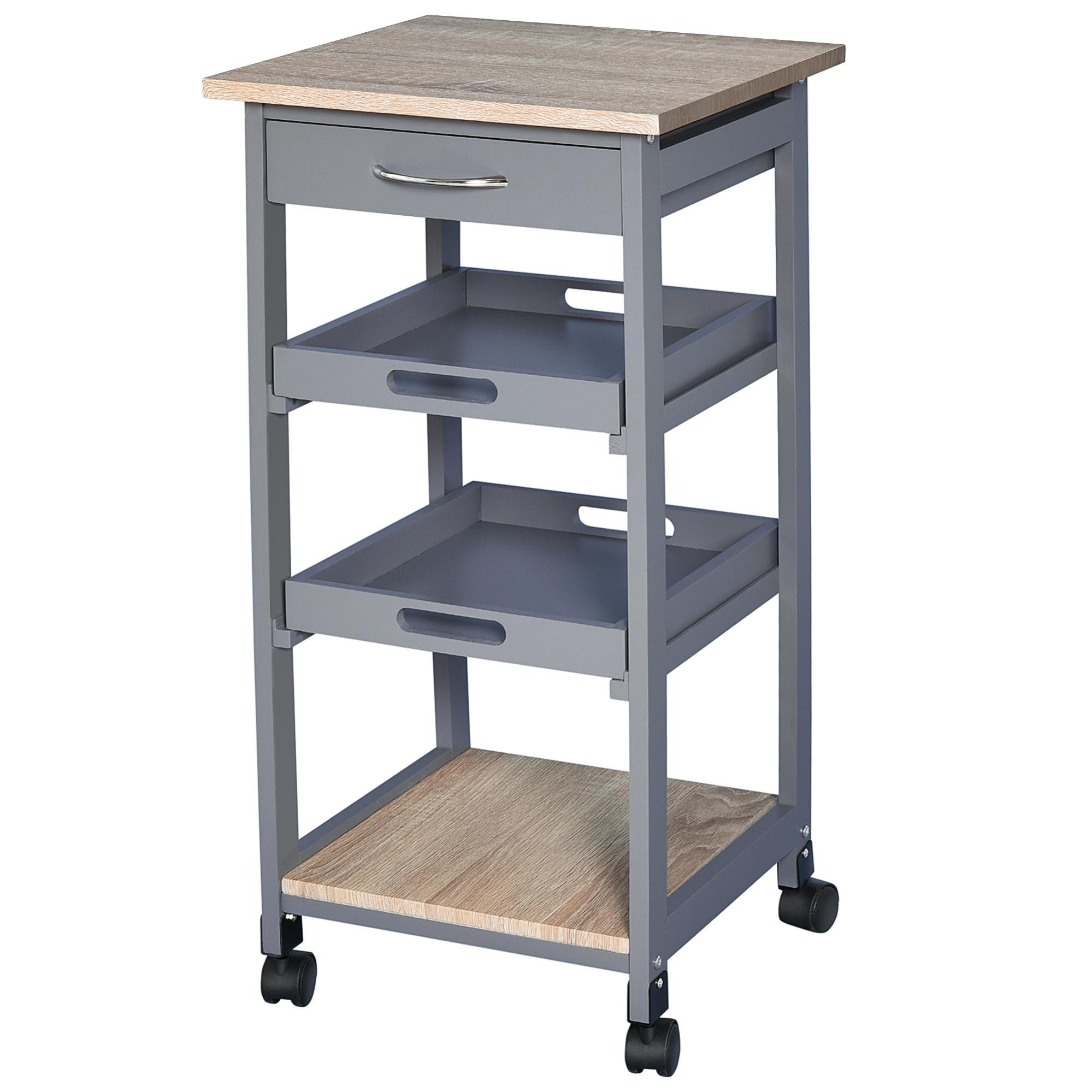 Carrello Da Cucina HOMCOM Con 2 Ripiani, Cassetto E Vassoio - Design Legno Chiaro E Acciaio, Bianco