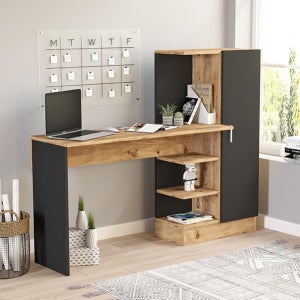 Organizer Da Scrivania In Bambù - Scaffale Regolabile Con 2 Cassetti, Per Ordinare Ufficio, Casa O Studio