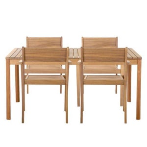 Ensemble table ORIA en bois d'acacia FSC 160 cm et 4 fauteuils de jardin