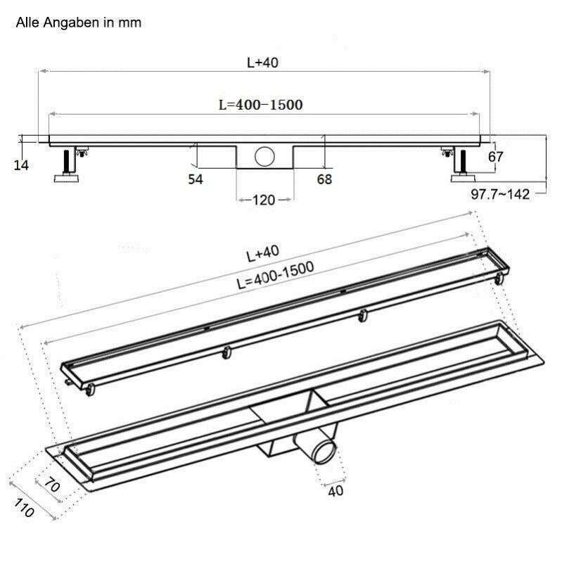OCEAN caniveau de douche en acier inoxydable italien,réglable en hauteur avec désodorisant Style 130 cm - 5