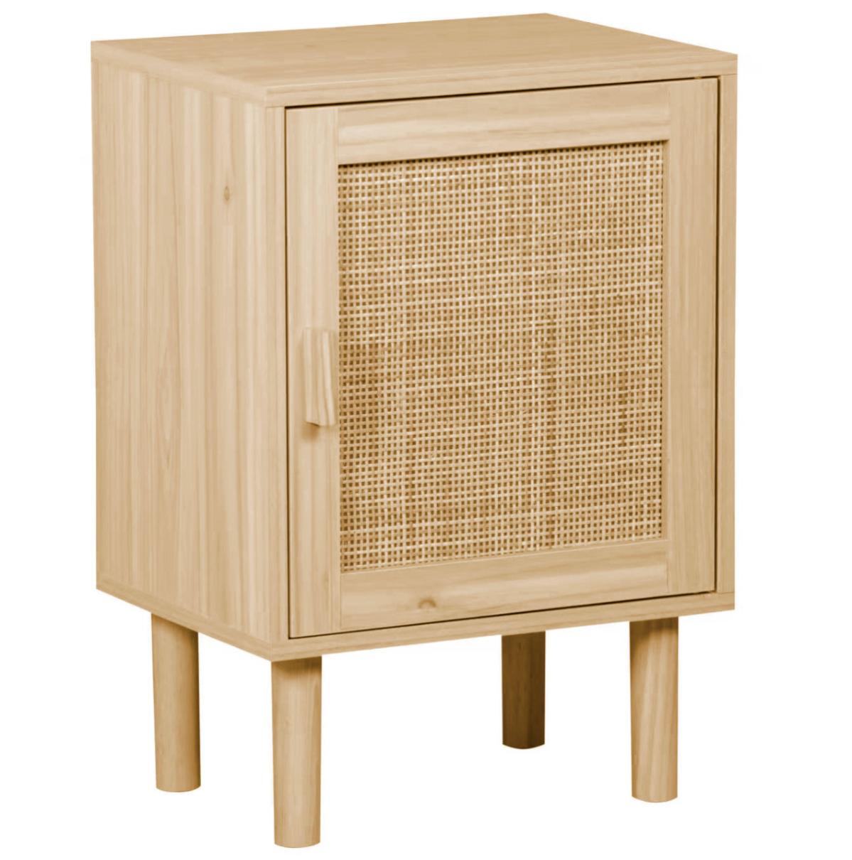 Table de nuit, table de chevet avec 1 porte coloris pin, pieds en bois ...