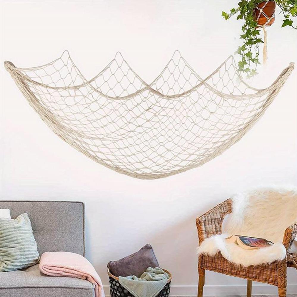 DIAONIAN Rete da Pesca Decorativa,Rete da Pesca Cucita a Mano,Rete da Pesca Decorazione da Parete,Decorazioni In Stile Marittimo,Per Feste,Matrimoni,Casa,Fotografia,1 * 2M (Bianco