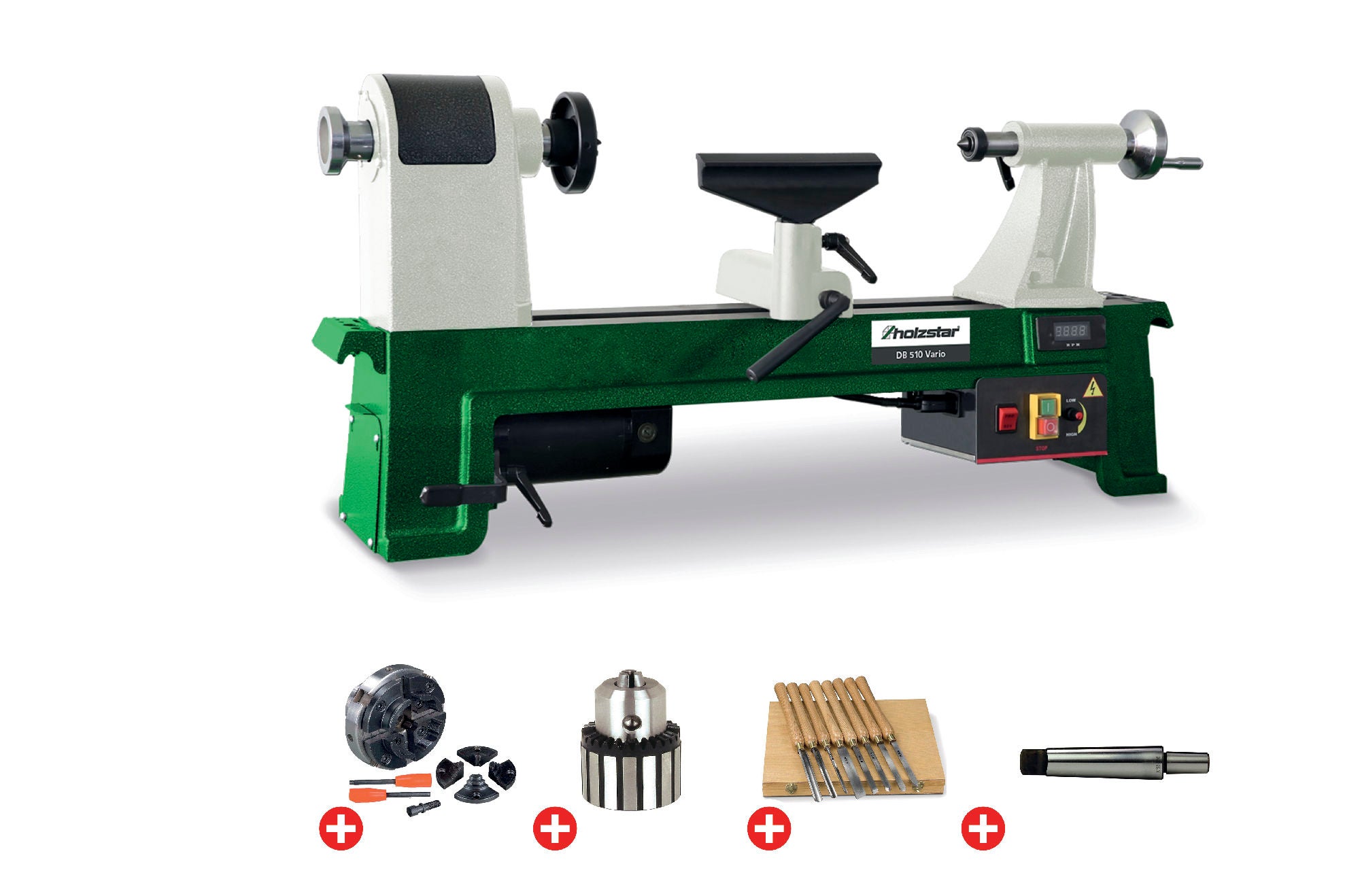 Pack tour à bois 355x510mm + mandrin 100 mm + jeu 8 burins + mandrin à couronne + arbre Holzstar