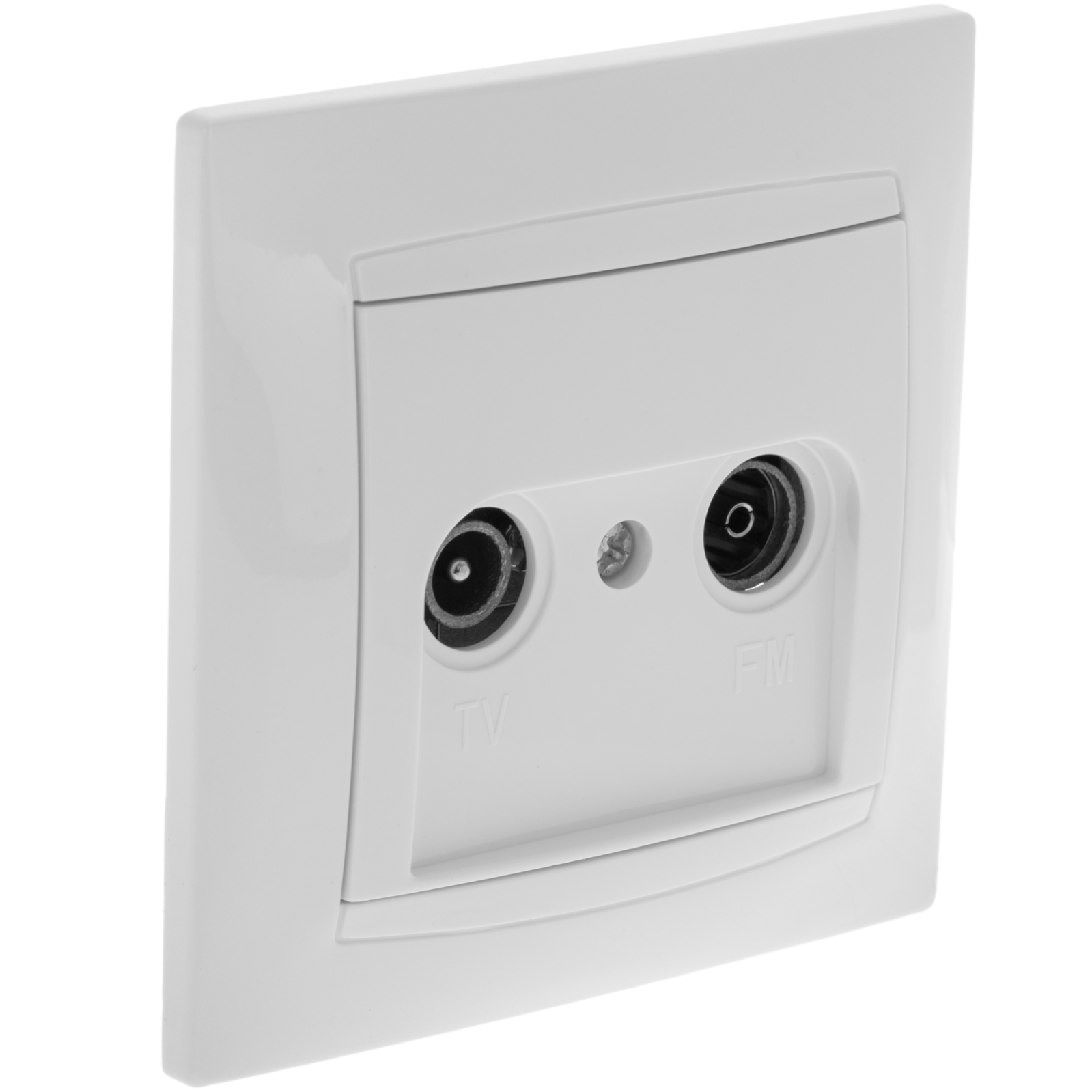 Prise Murale Double TV/FM - 2 Ports Coaxiaux, Blanc, Connexion Sans Outil, Plaque 86x86mm (lot De 2)