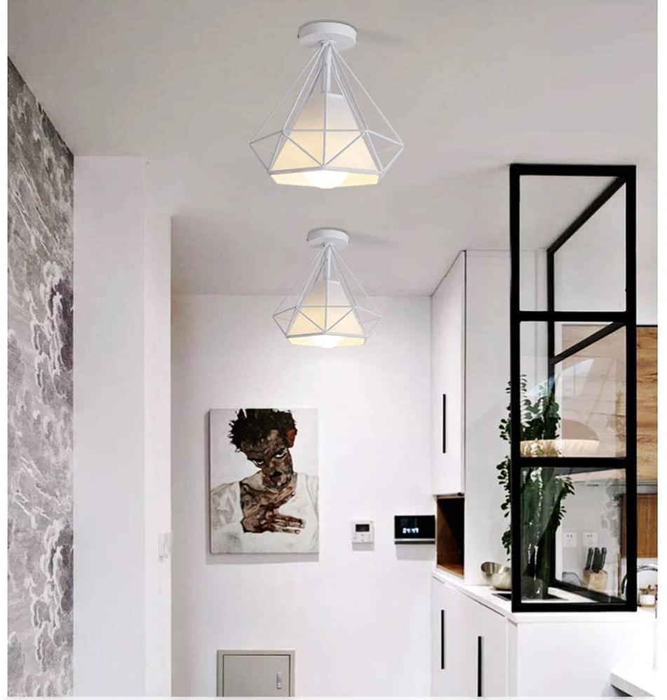 STOEX Lustre Suspension Industrielle Diamant - Plafonnier Fer 25cm Blanc
