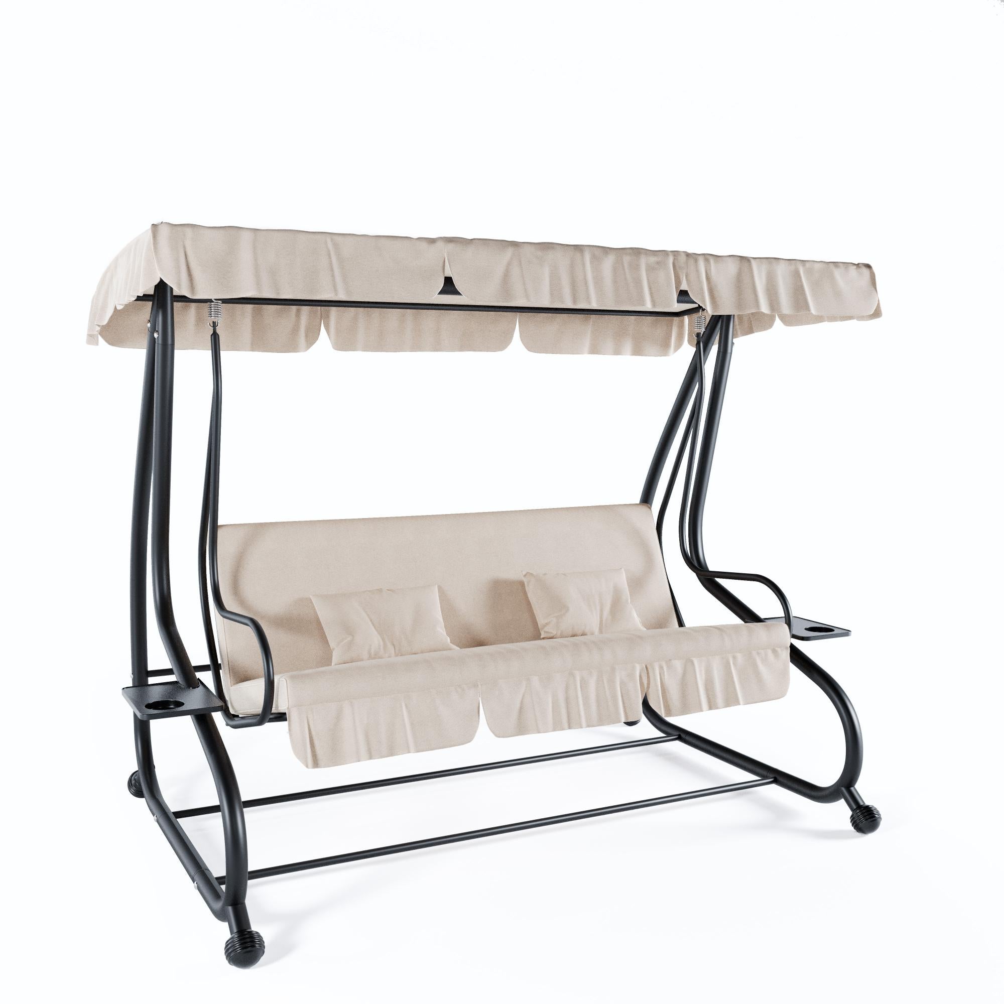 Dondolo 3 Posti Algarve Con Tettuccio Parasole Regolabile Cuscini Imbottiti Struttura Robusta In Acciaio Verniciato Da Giardino Esterno Balcone Terrazzo 170 X 110 X 153 Cm Verde E Bianco 68260611