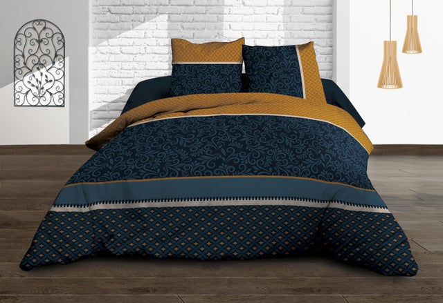 Parure Drap plat + drap-housse 160x200 + 2 T - Pur coton 57 fils - Alix