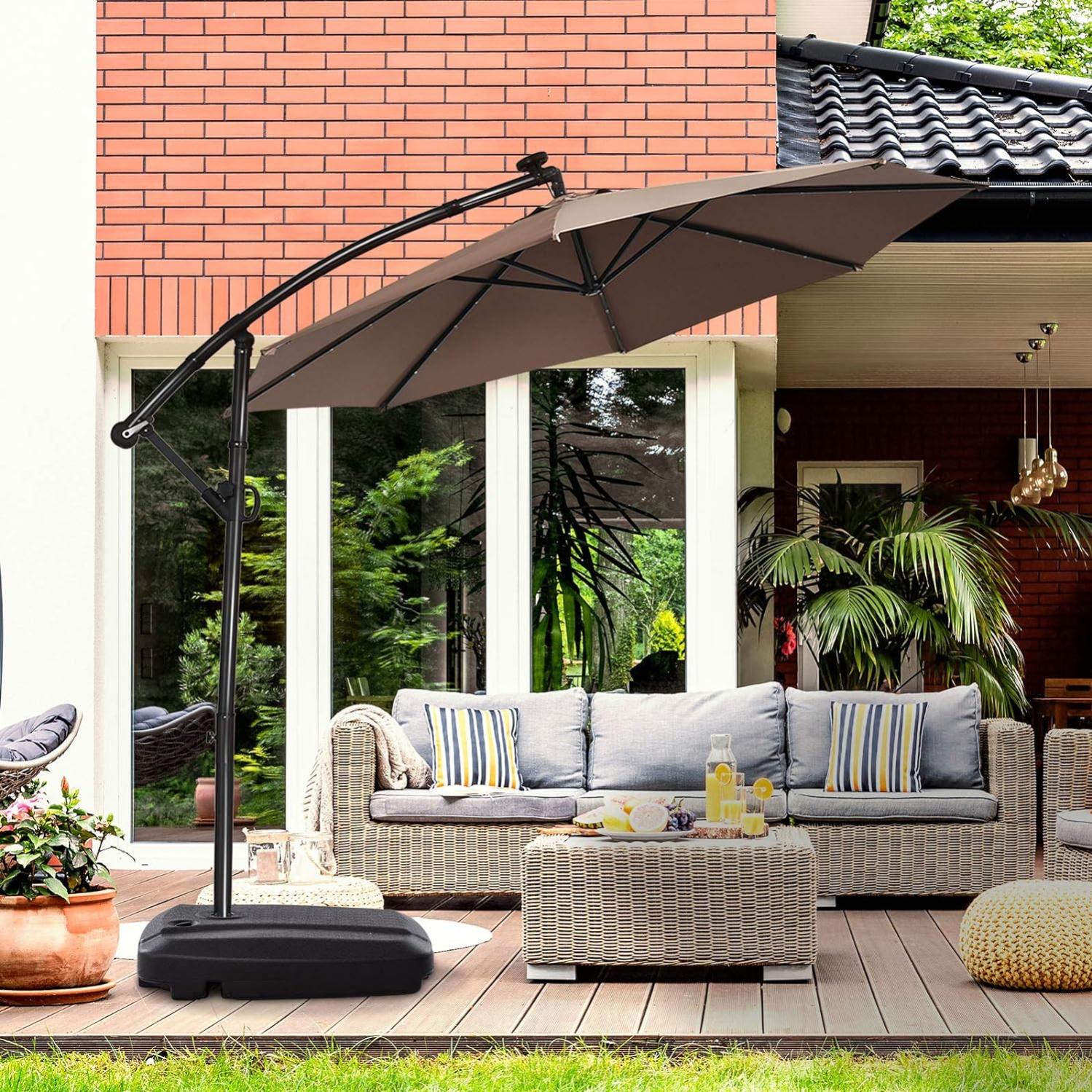 Pied De Parasol Avec Roues, Base De Parasol En Ciment Coloris Noir - Diamètre 50 Cm[H640