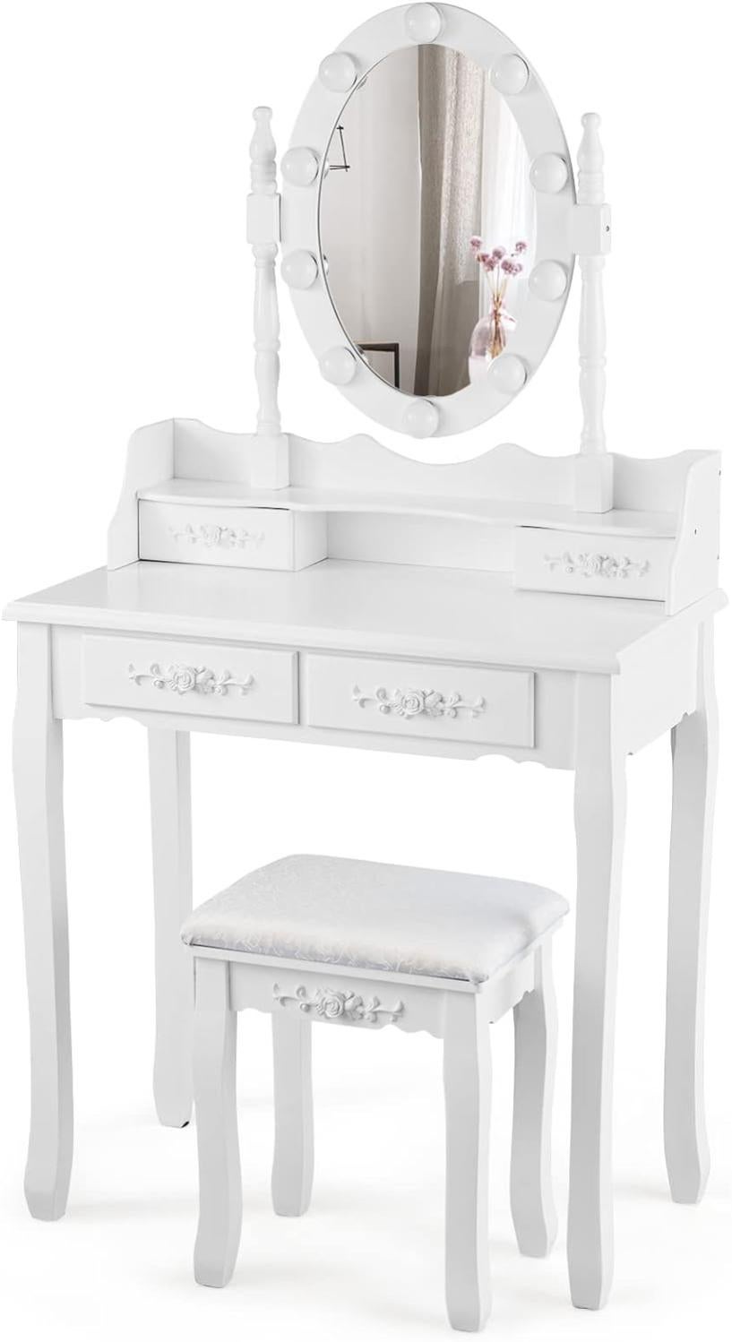 Coiffeuse Enfant Avec Tabouret Et Miroir Amovible - Costway Design Moderne à Monter