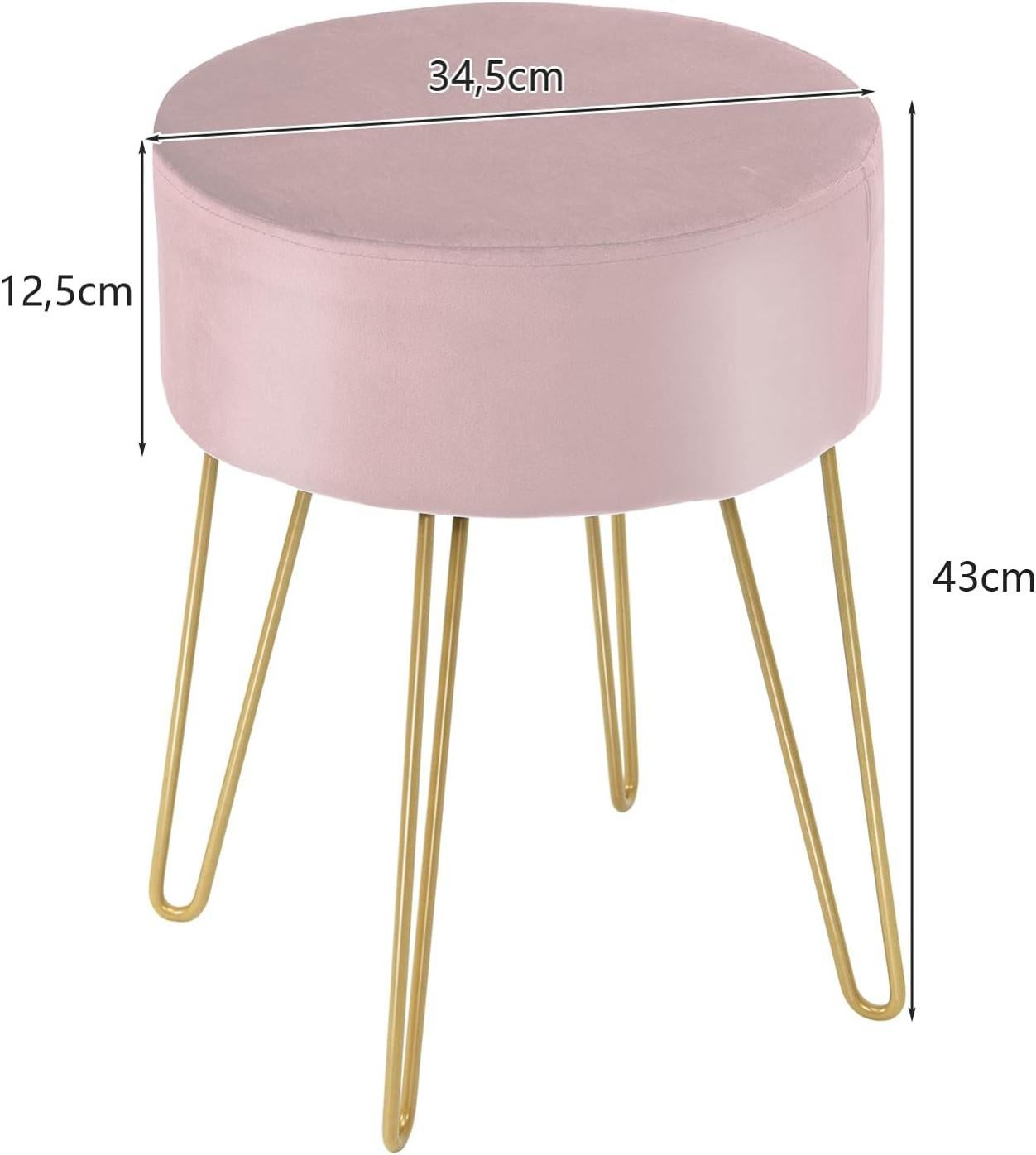 Tabouret de luxe ottoman élégant en velours rond avec base dorée pour salon, chambre à coucher, chaise de coiffeuse douce et pelucheuse