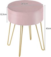 Tabouret de luxe ottoman élégant en velours rond avec base dorée pour salon, chambre à coucher, chaise de coiffeuse douce et pelucheuse Tabouret de luxe ottoman élégant en velours rond avec base dorée pour salon, chambre à coucher, chaise de coiffeuse douce et pelucheuse