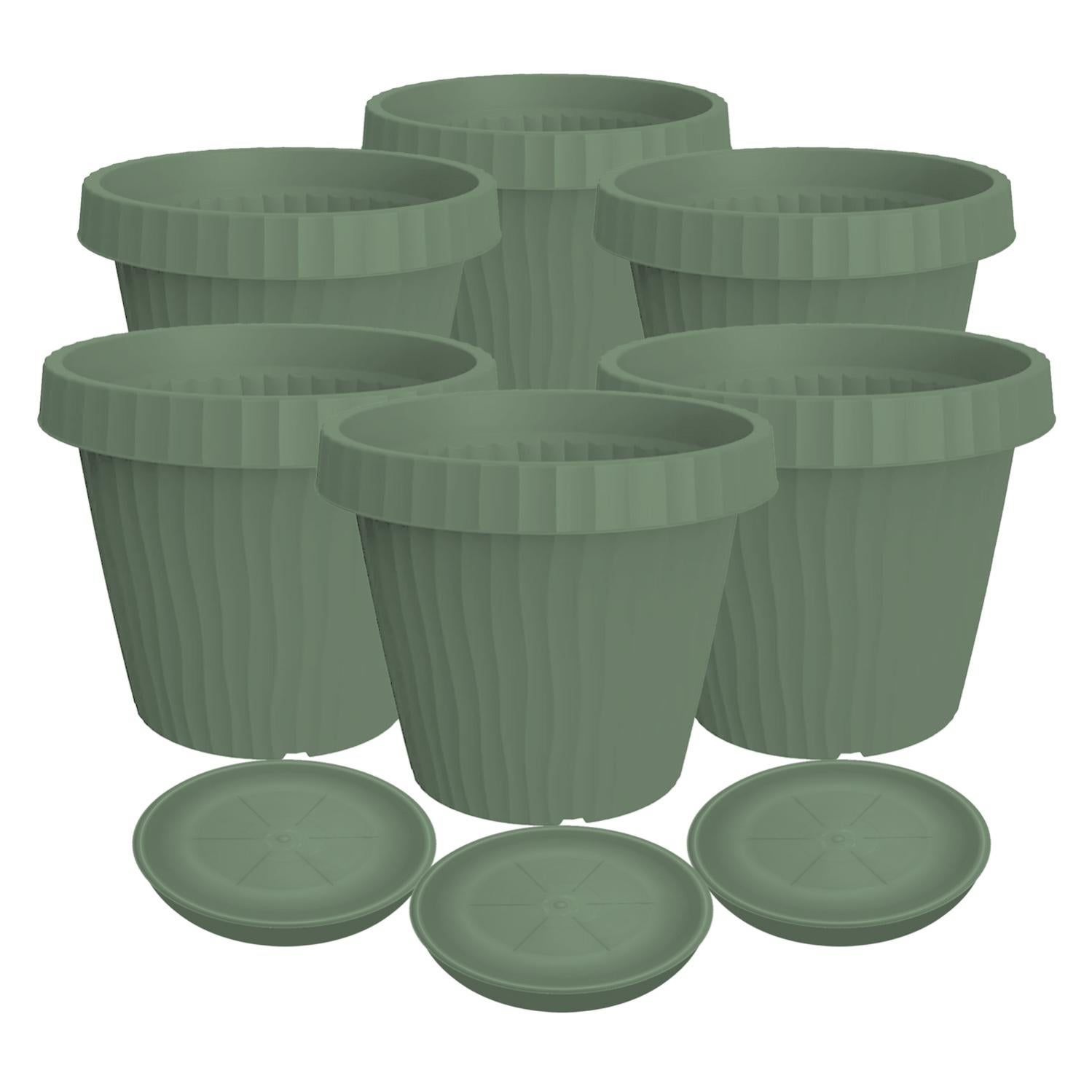Lot De 6 Pots De Fleurs Avec Soucoupe 15,2 Cm - Plastique Drainage - Vert