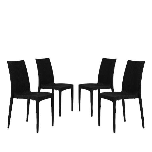 Set Di 4 Sedie Da Giardino In Polipropilene Stile Rattan Grigio - Impilabili, Per Terrazzo E Esterni