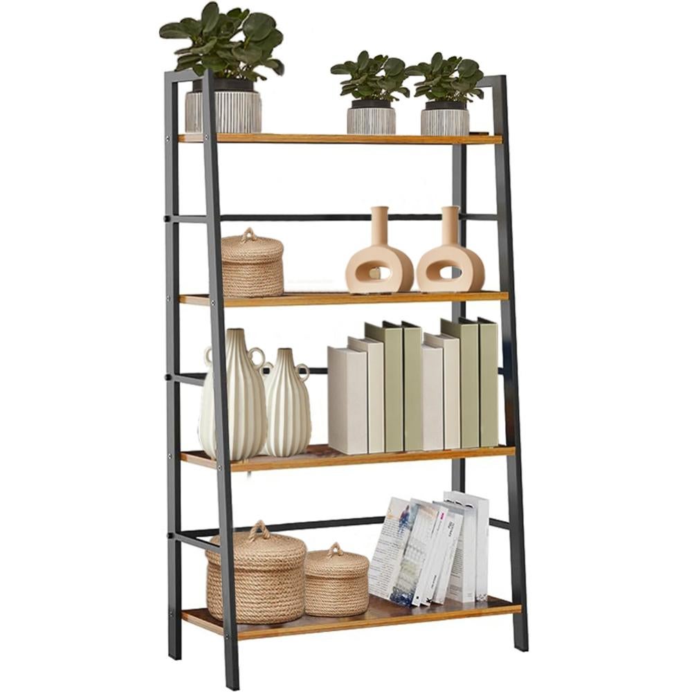 Finetones Scaffale A Scala 5 Livelli 55,9x39,1x170,4 Cm - Libreria Con Telaio In Metallo, Ripiano Per Piante, Casa E Ufficio, Nero/Marrone Rustico