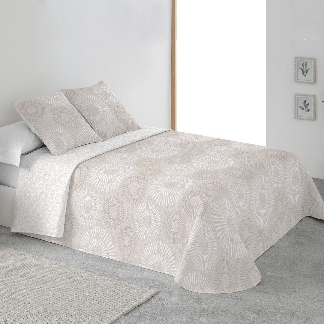 Colcha estampada reversible cosida martina beige cama 180 cm - 270x270 cm