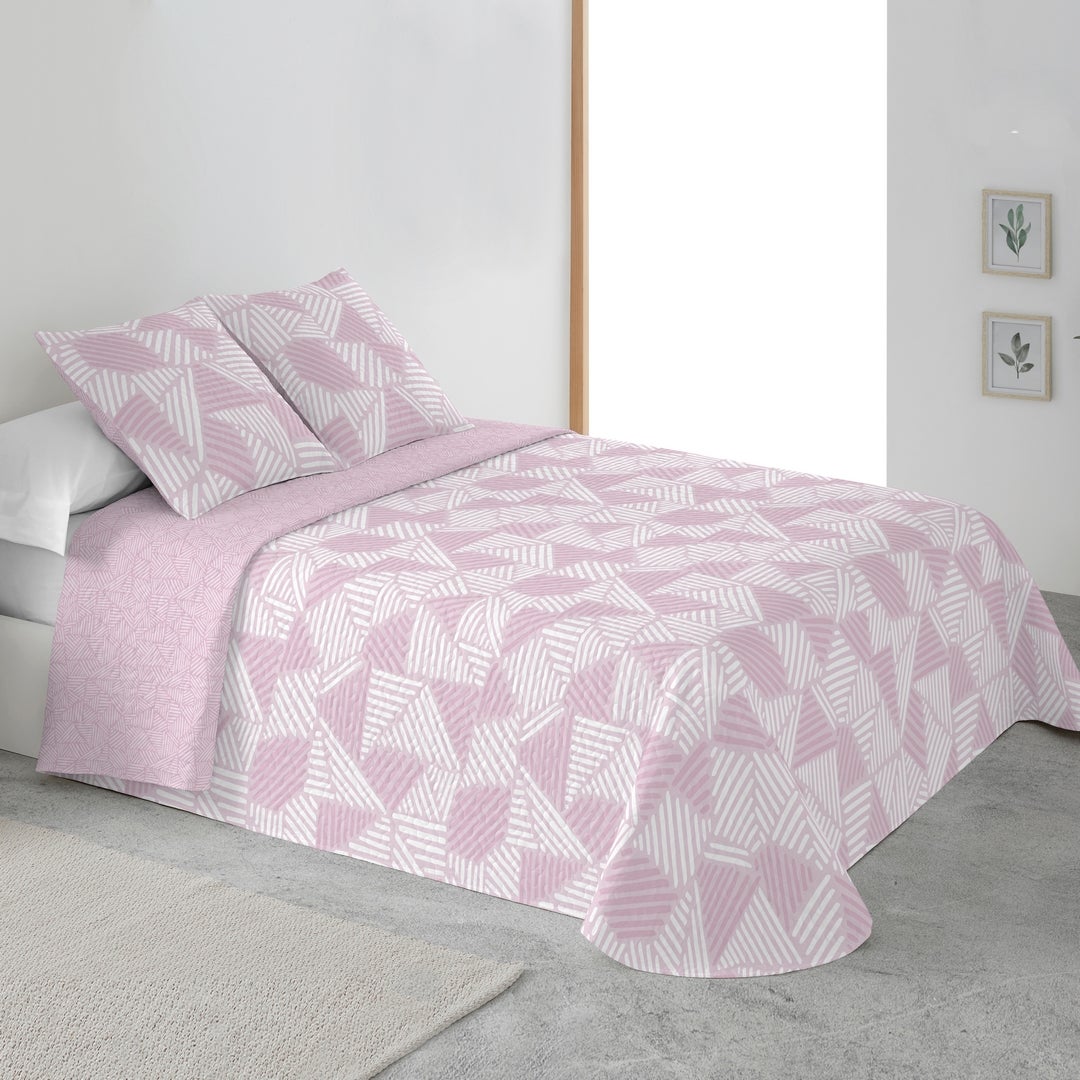 Colcha estampada reversible cosida carla rosa cama 150 cm - 250x270 cm