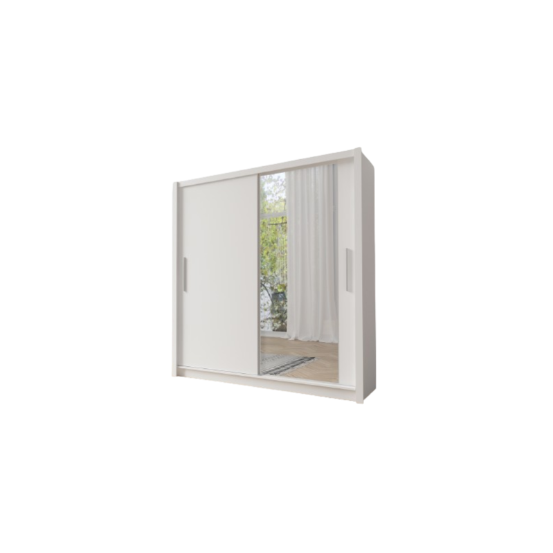 Armoire 205cm 2 portes coulissantes, coloris blanc, collection OZZULA