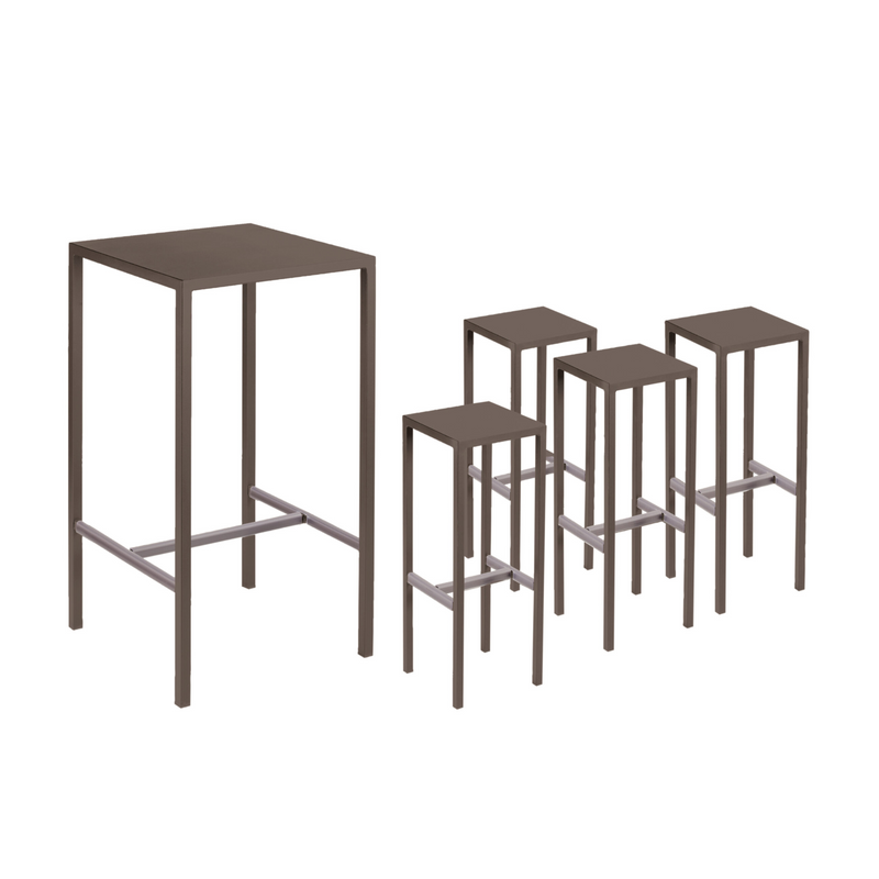 Ensemble Table Haute + 4 Tabourets De Jardin En Métal Bronze 