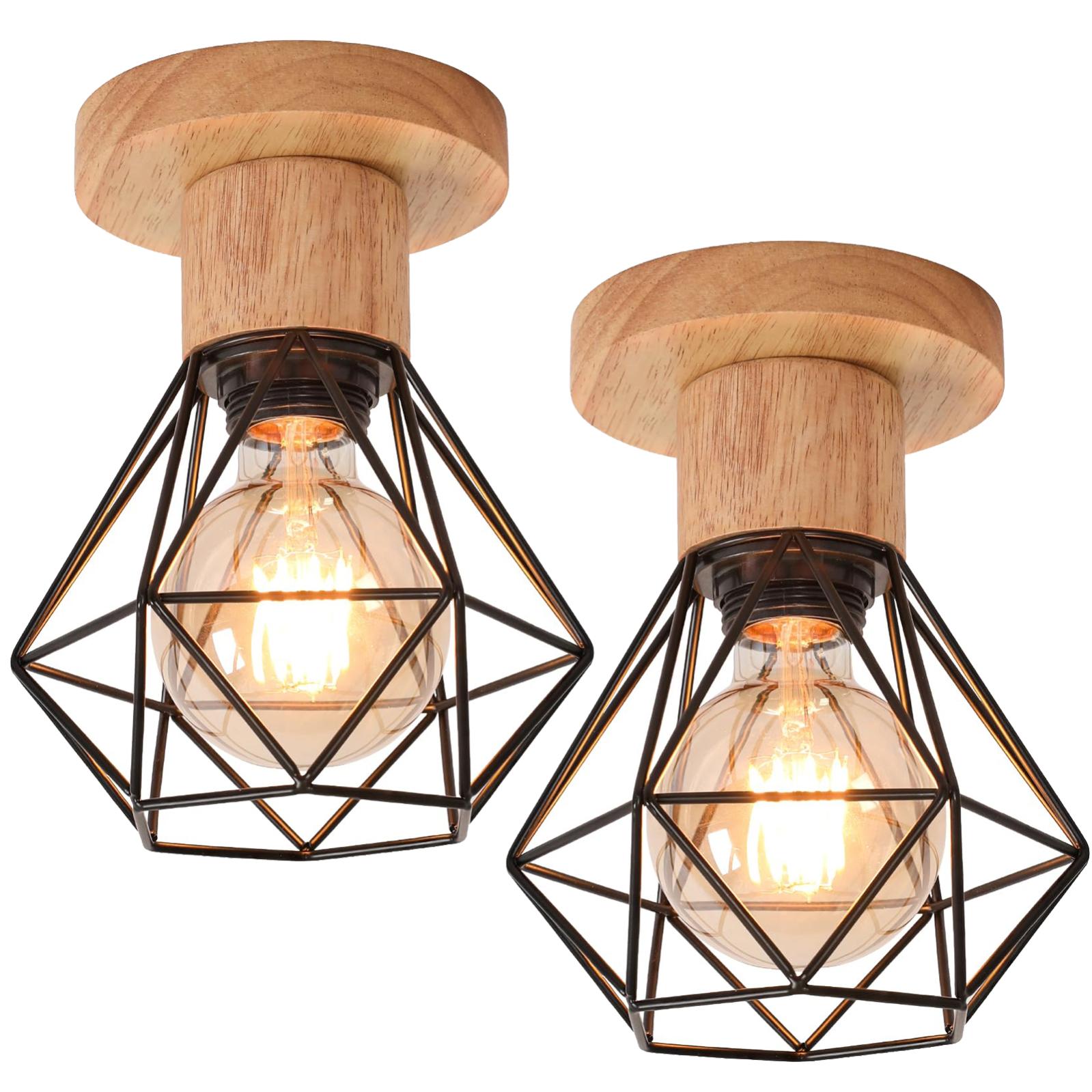 IDEGU Lampadario A Sospensione Industriale In Gabbia Metallica - E27 Vintage 23 Cm Nero - Lampada Per Cucina, Soggiorno E Bar