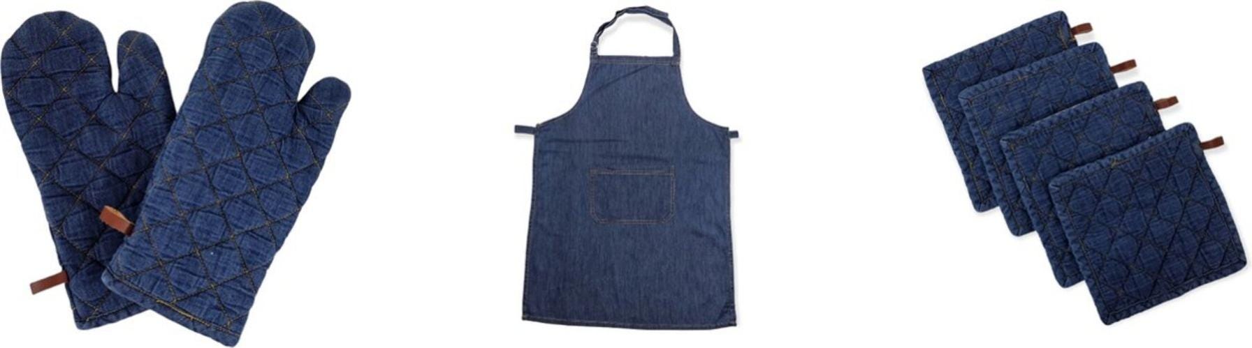 Kaxich Kit 7 En 1 Cuisine BBQ : Tablier, Gants Four, Maniques, Serviettes - Résistant Chaleur, Noir/Rouge Ou Noir/Blanc