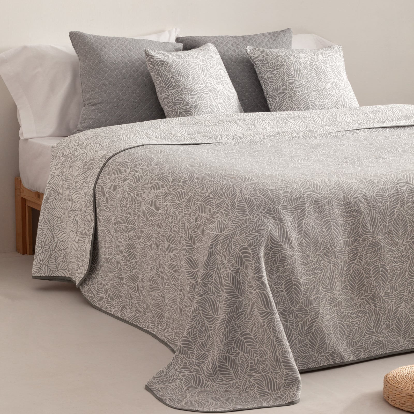 Colcha cama 80/90 cm ligera entretiempo primavera verano lisa floral jacquard algodón transpirable, 180x270 cm, color gris