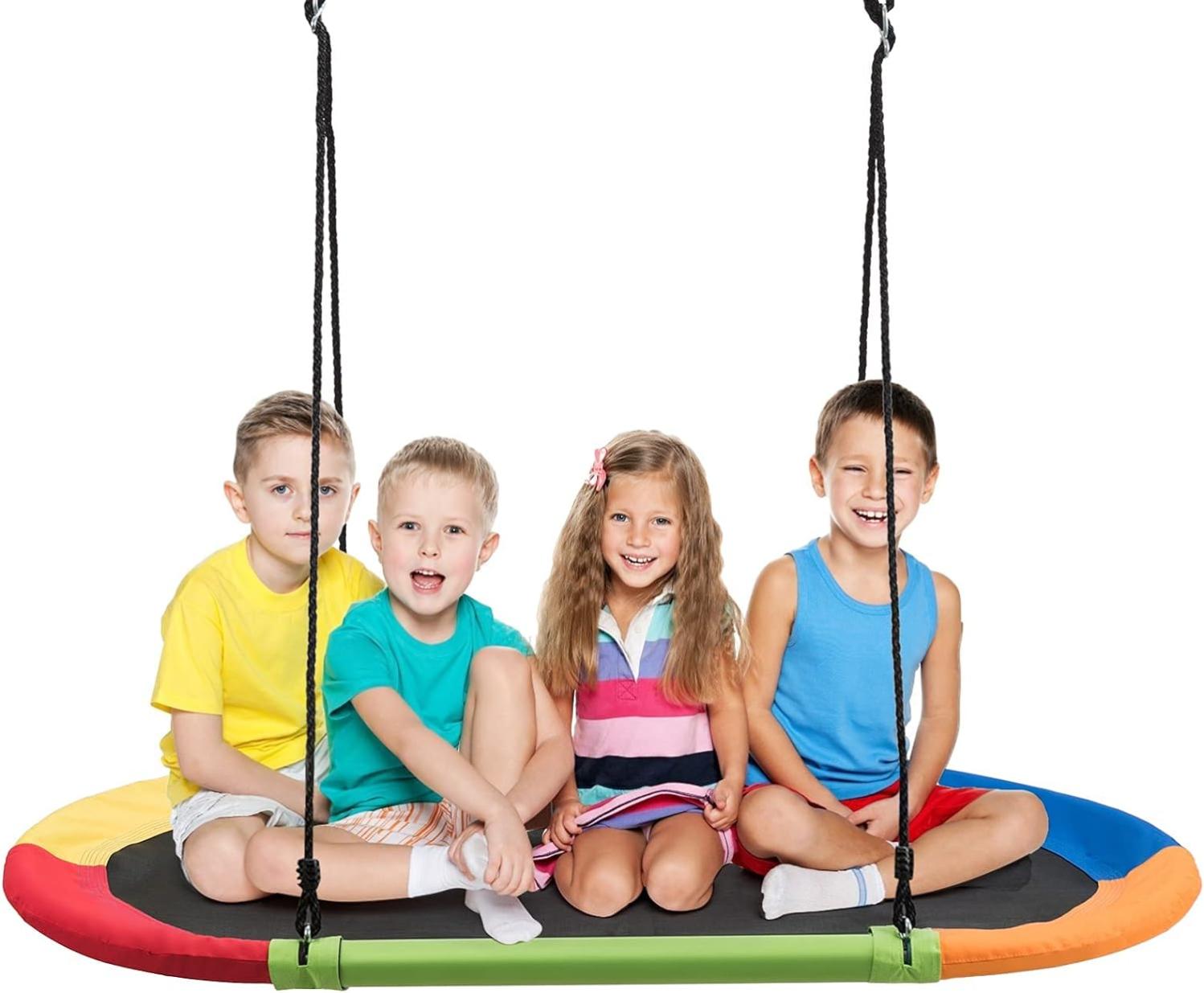 Balançoire Nid D'oiseau KESSER® – 60 Cm De Diamètre, Charge 200 Kg, Avec Coussin Et 4 Poignées – Multicolore