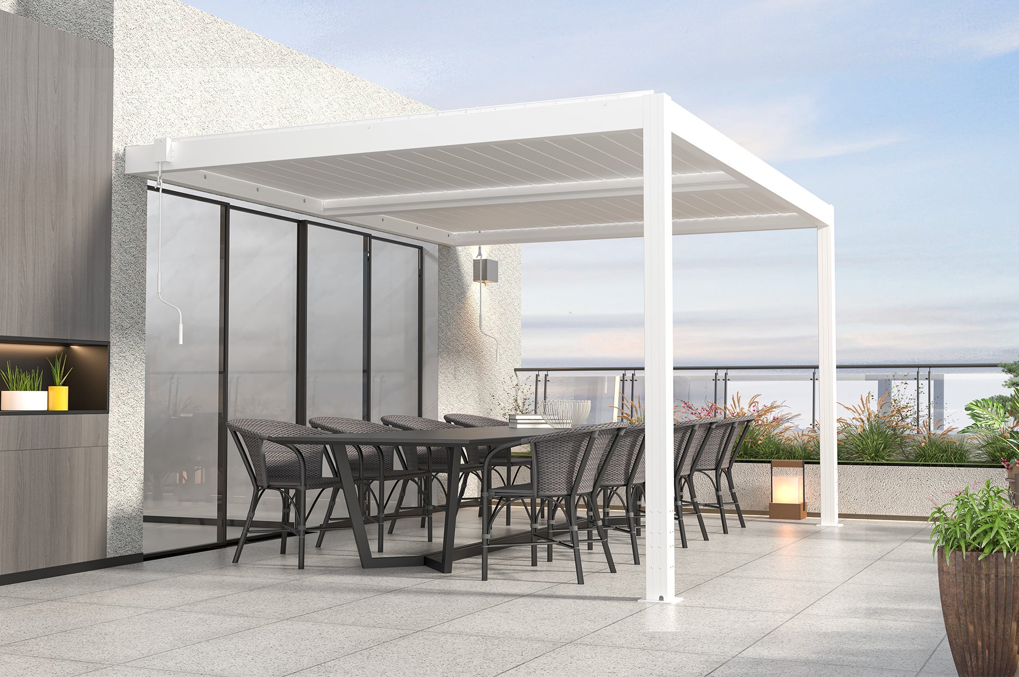 Pergola Bioclimatique SANTA 4x3m adossée aluminium blanc | Leroy Merlin