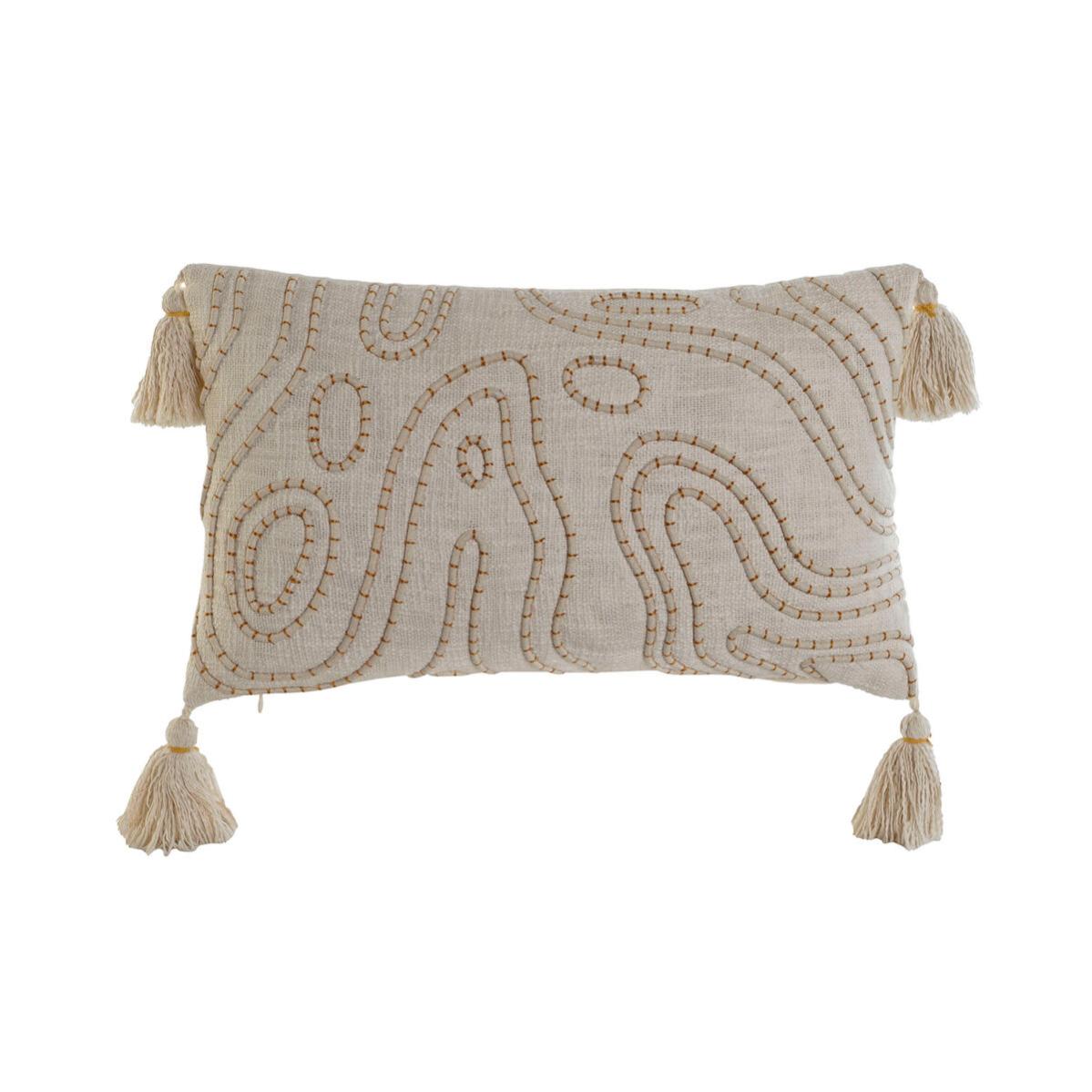 Fodera Per Cuscino ESPRIT Ornamentale In Poliestere Con Vera Pelle – 58x38 Cm, Colore Natura, Lavabile A 30°C Con Cerniera