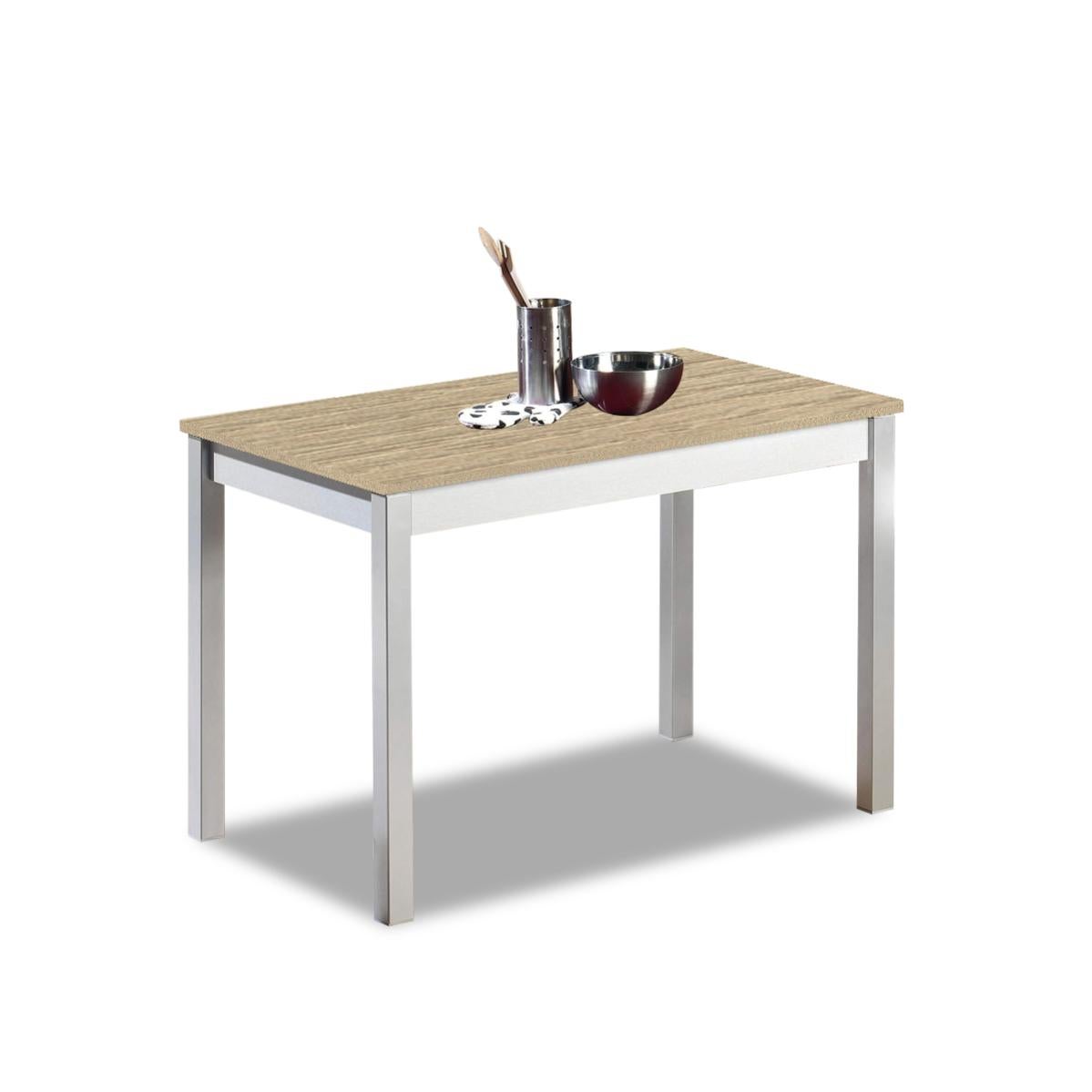 Mesa de cocina fija - 80x40 cm - estructura color aluminio - tapa laminada color roble claro