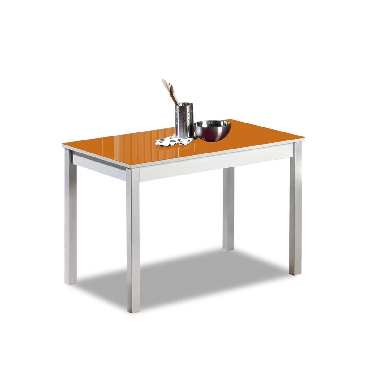 Mesa de cocina fija - 80x40 cm - estructura color aluminio - tapa cristal color naranja