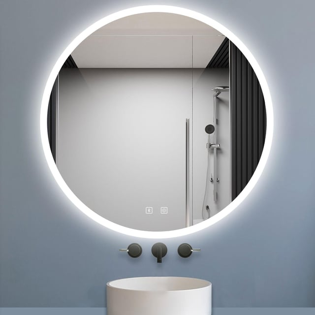 Espejo LED de baño redondo 80 x 80 cm, Bluetooth, brillo regulable, antivaho