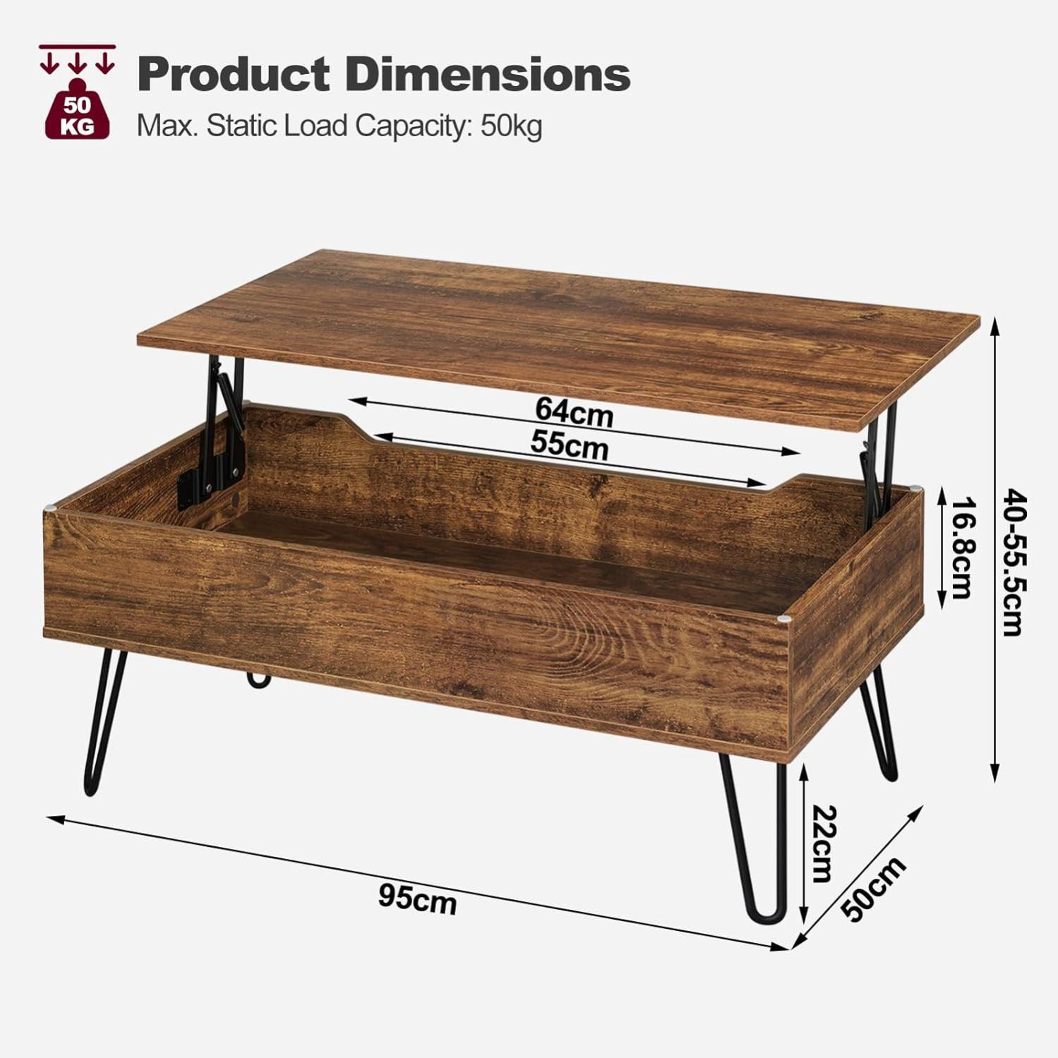 WOLTU Table Basse en Bois + Métal, Table de Salon Réglable en Hauteur, pour Salon, Bureau, Pieds , 95x(40-55,5) x50 cm, Aspect bois vintage + Noir - 4