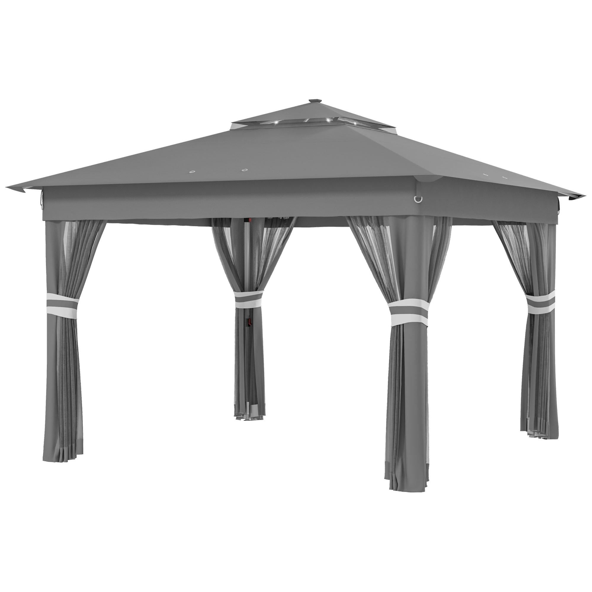 Outsunny Ombrellone da Giardino con Luci LED e Base a Croce Bianco Crema