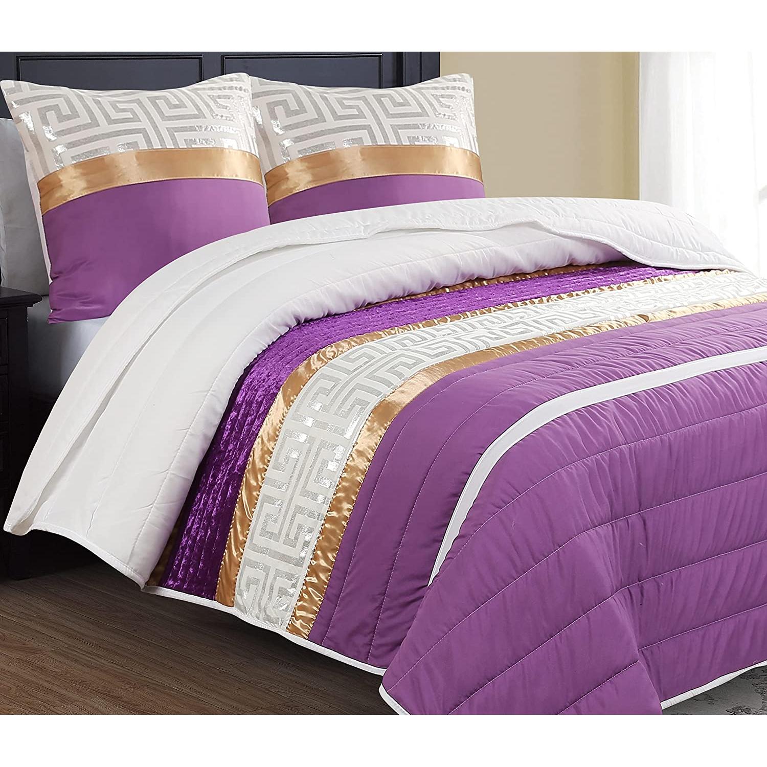 Haradeco colchas jacquard lila 240x260cm, cubrecama con 2 fundas almohadas 40x60cm, colcha de verano moderna para hogar hostelería