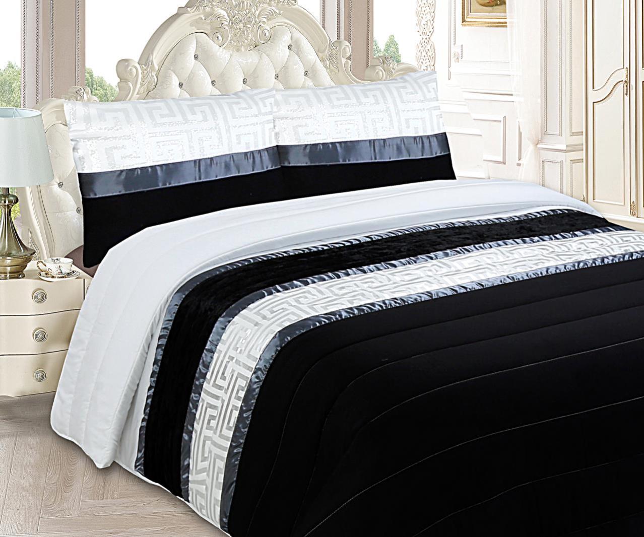 Haradeco colchas jacquard negro 240x260cm, cubrecama con 2 fundas almohadas 40x60cm, colcha de verano moderna para hogar hostelería