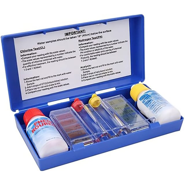 TIENDA EURASIA® Test Básico para Piscinas - Medidor de Cloro y Ph para Piscinas - Pack 6 Piezas + Estuche