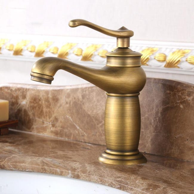 Grifo para lavabo de bano mezcla de bronce antiguo laton europeo cobre macizo 19 5 cm Leroy Merlin