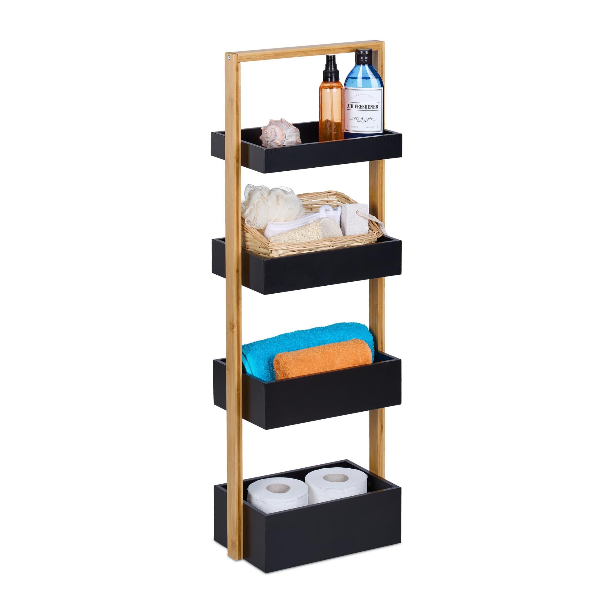Relaxdays Scaffale A Colonna In Bambù E Metallo, HLP: 70x30x30 Cm Mobile Aperto Per Bagno E Cucina Quadrato Marrone 84654399