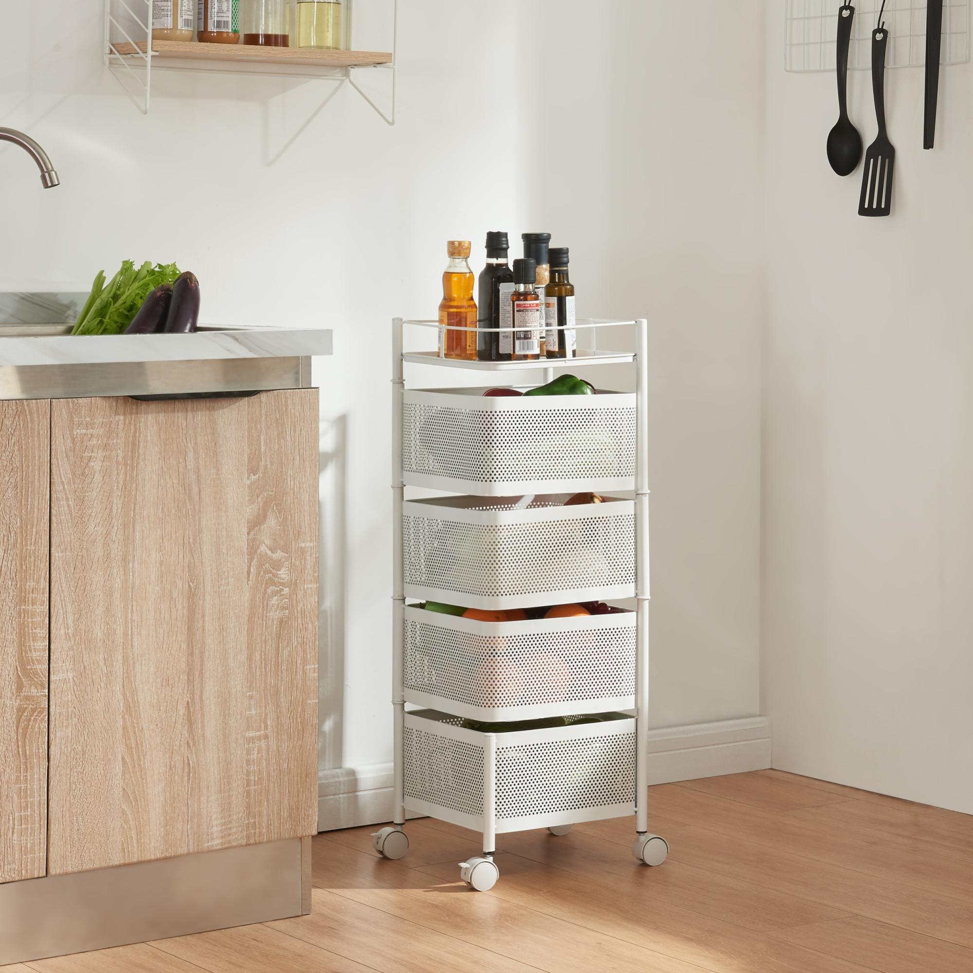 Carrello Da Stoccaggio En.casa Con 3 Contenitori E Ruote - Acciaio, Rosso, Per Casa/Ufficio - Foto 3