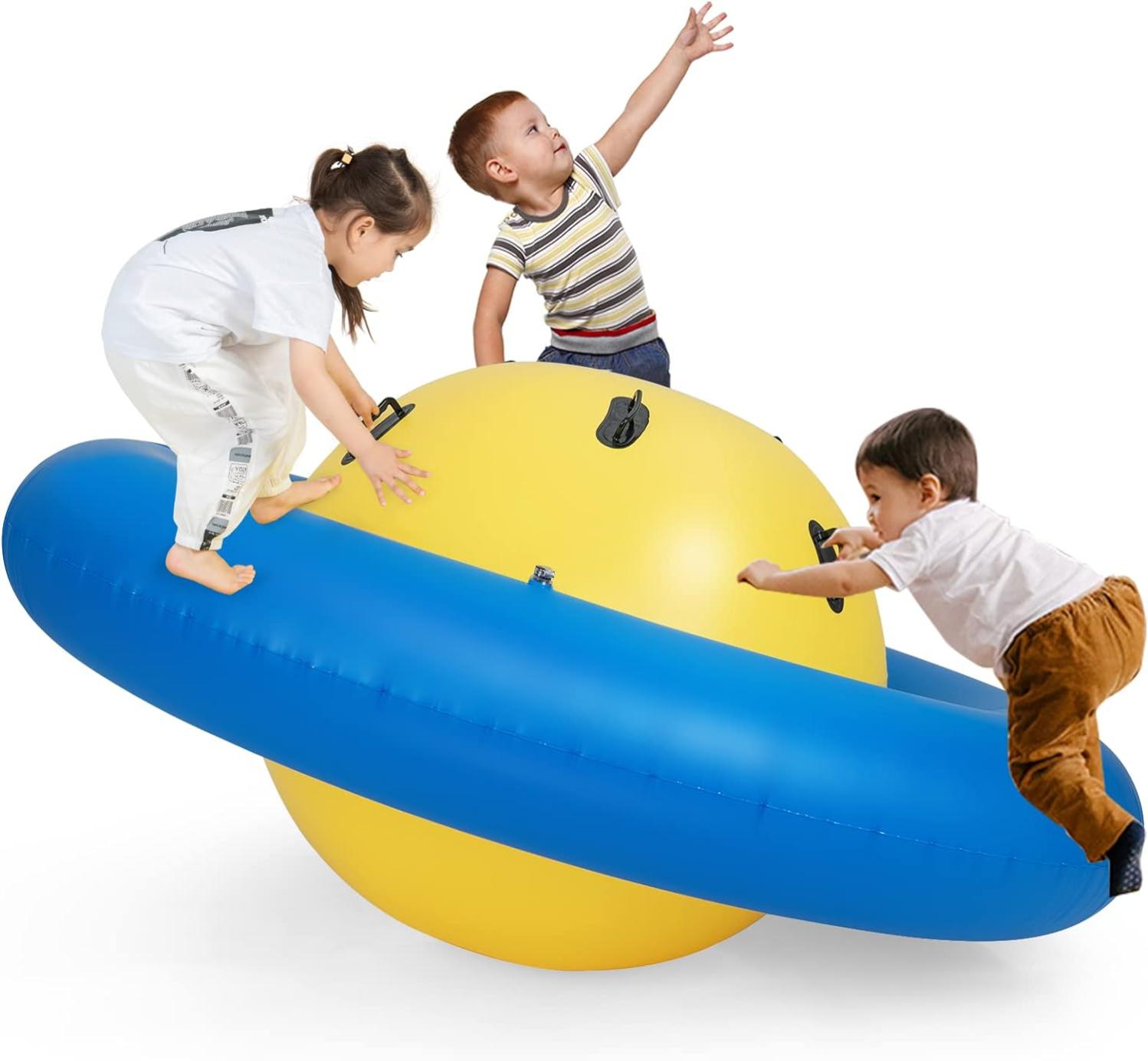 Dôme Gonflable D'Escalade Pour Enfants - 223 X 123 Cm, 6 Poignées, 113 Kg Max, Jeu Intérieur/Extérieur - Bleu+Vert