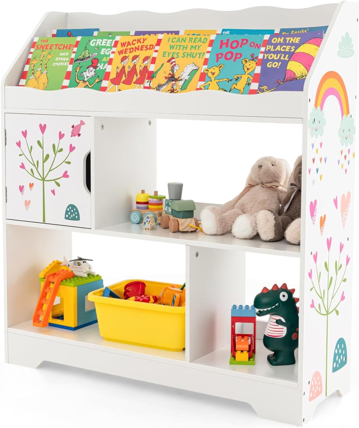 Bibliothèque Enfant 3 Sprouts En Bois - Étagère Montessori Rangement Livres | Design Crème, Facile à Assembler