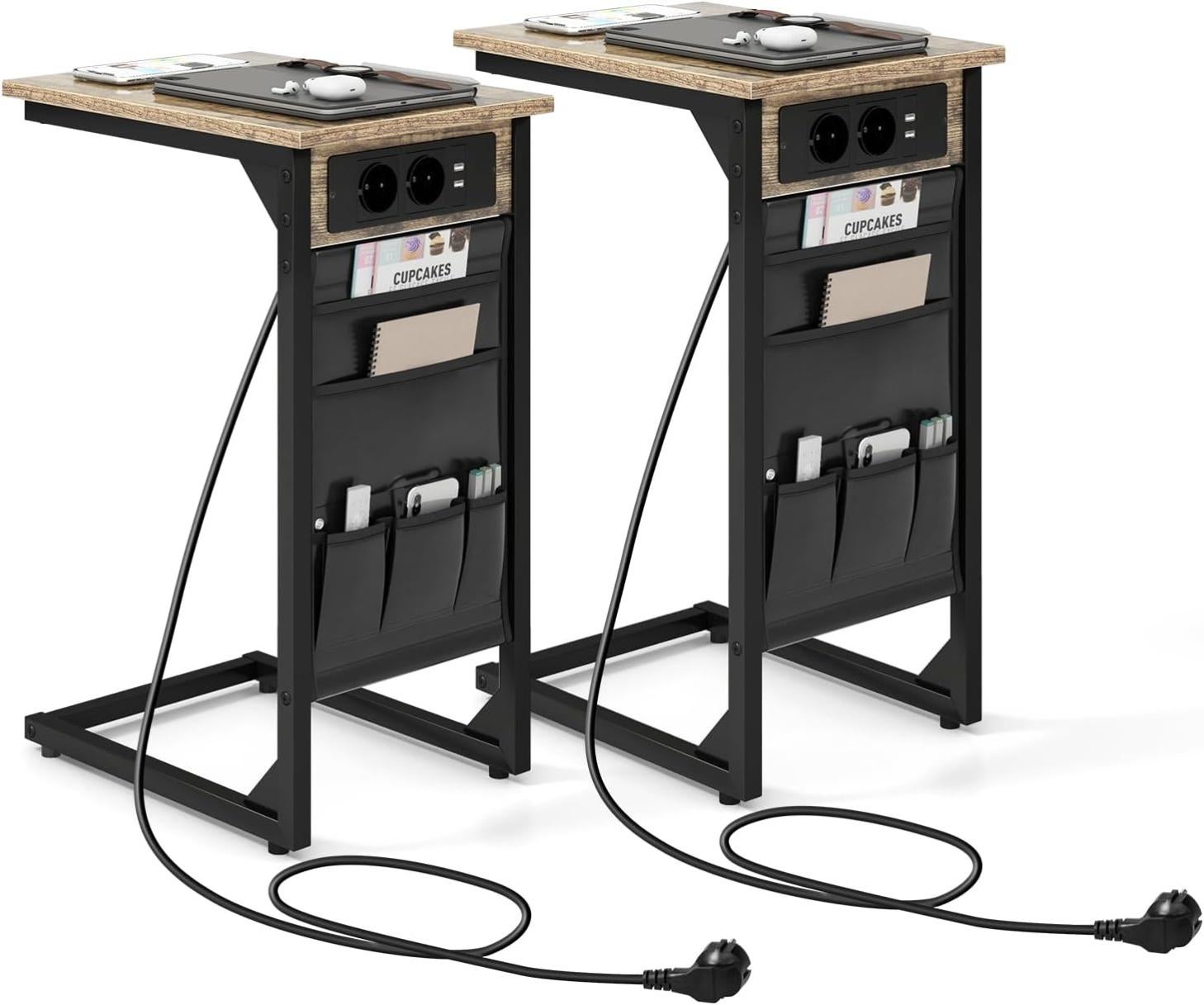 Table D'Appoint WLIVE Avec Prises USB Et CA - Table De Chevet 2 Tiroirs Rangement Salon Chambre