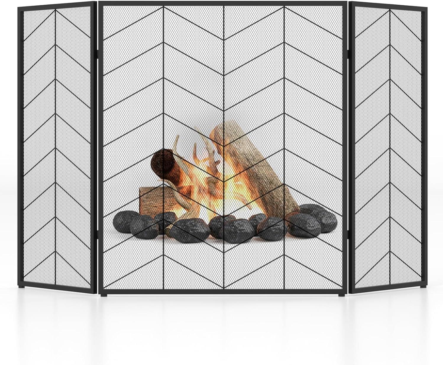 Pare-Feu de Cheminée Pliable à 3 Panneaux, Grille de Protection pour